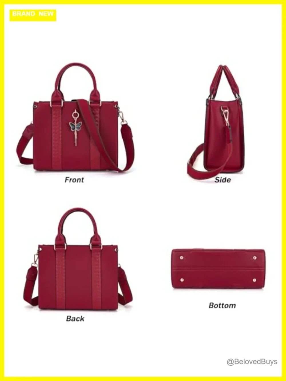 Butterfly Pendant Satchel Purse and Wallet Set with RFID Blocking Wide Strap